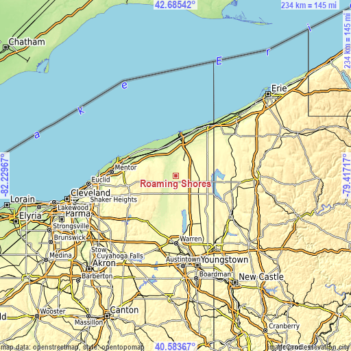 Topographic map of Roaming Shores