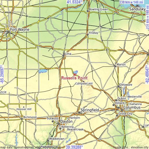 Topographic map of Russells Point