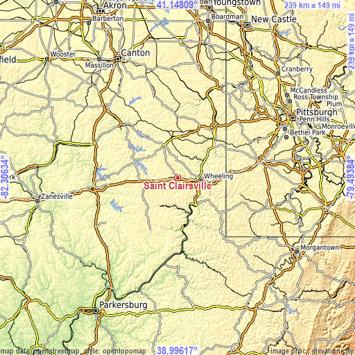 Topographic map of Saint Clairsville