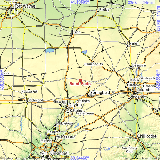 Topographic map of Saint Paris