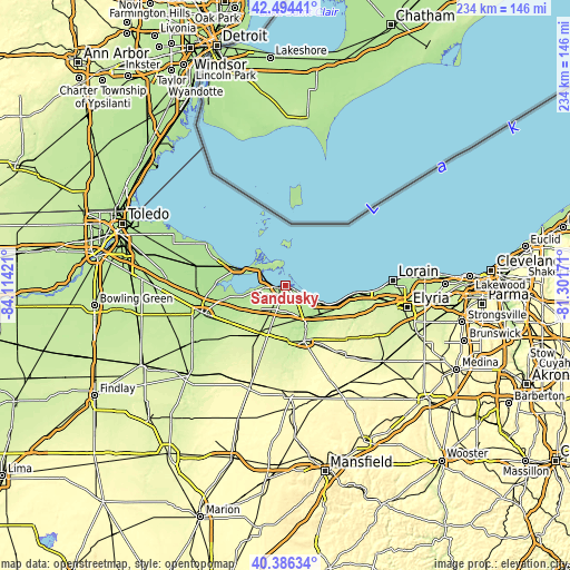 Topographic map of Sandusky