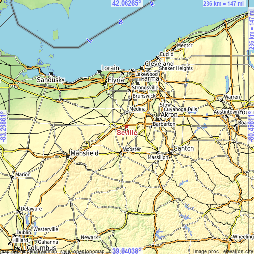 Topographic map of Seville