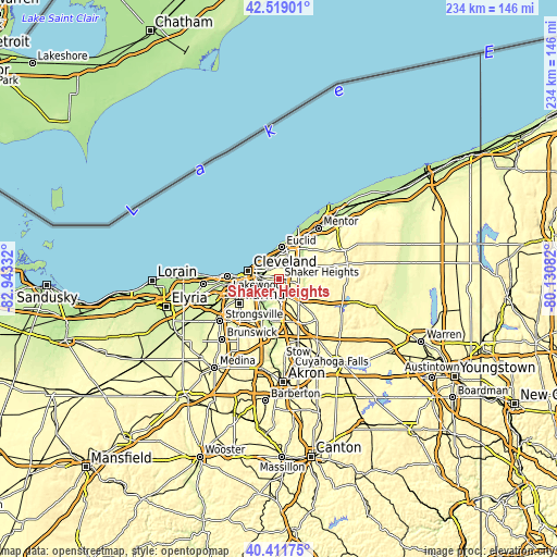 Topographic map of Shaker Heights