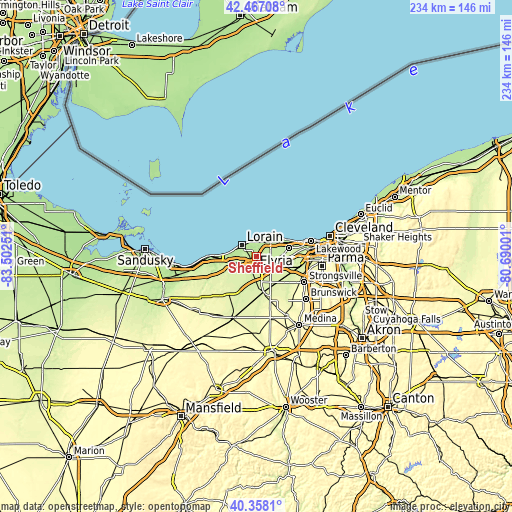 Topographic map of Sheffield