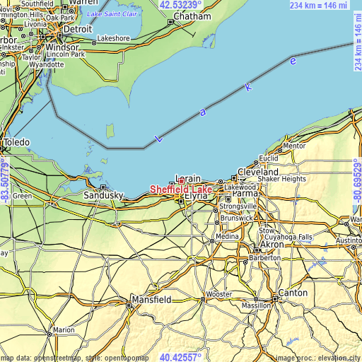 Topographic map of Sheffield Lake