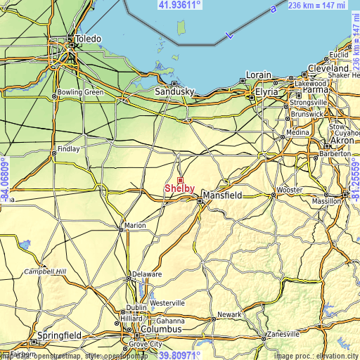 Topographic map of Shelby