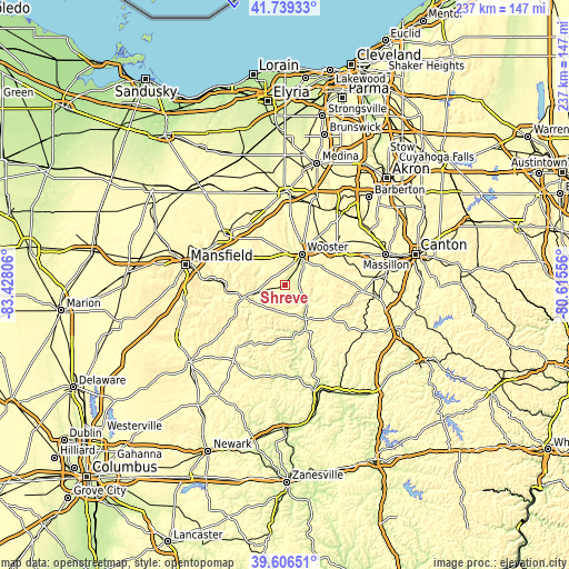 Topographic map of Shreve