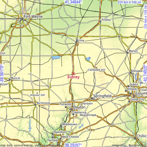 Topographic map of Sidney