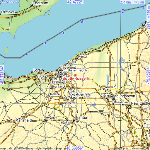 Topographic map of South Russell