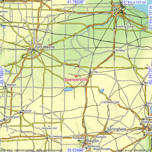 Topographic map of Spencerville