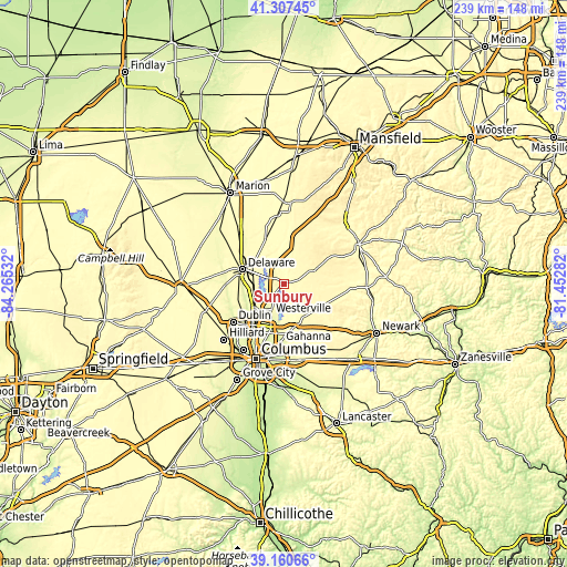 Topographic map of Sunbury