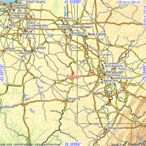 Topographic map of Toronto