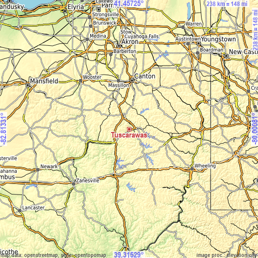 Topographic map of Tuscarawas