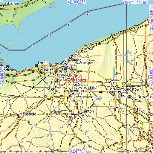 Topographic map of Twinsburg