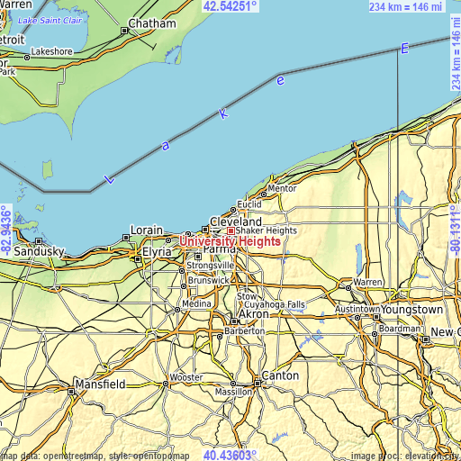 Topographic map of University Heights