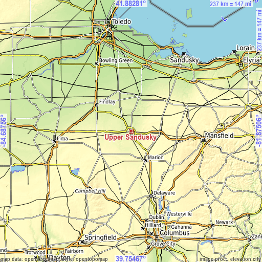 Topographic map of Upper Sandusky