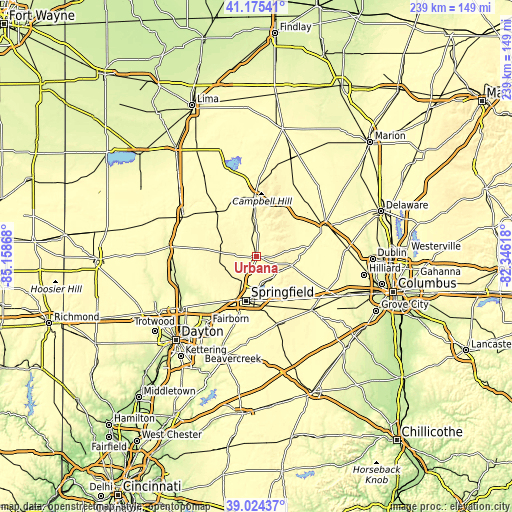 Topographic map of Urbana