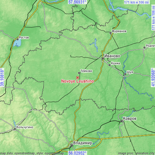 Topographic map of Novoye Leushino
