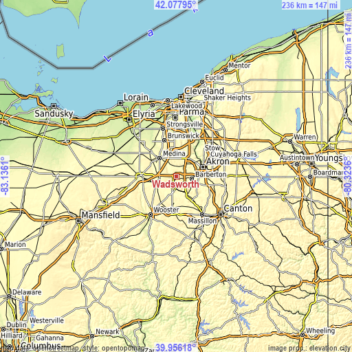 Topographic map of Wadsworth