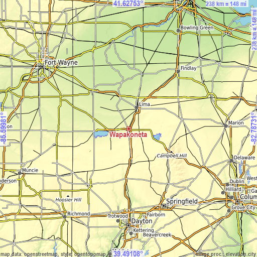 Topographic map of Wapakoneta