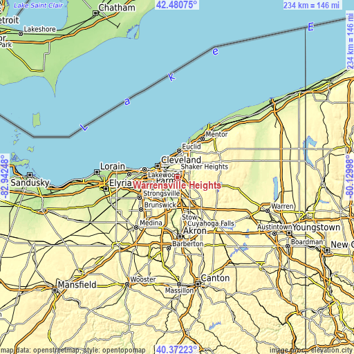 Topographic map of Warrensville Heights