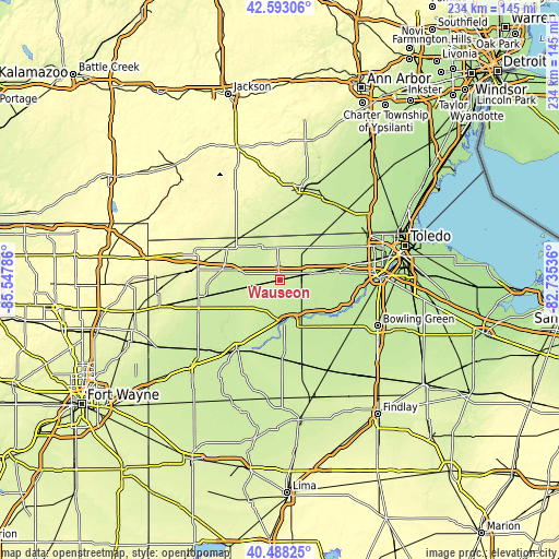 Topographic map of Wauseon