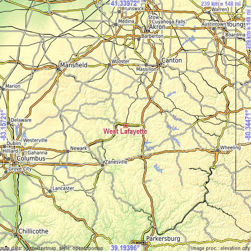 Topographic map of West Lafayette