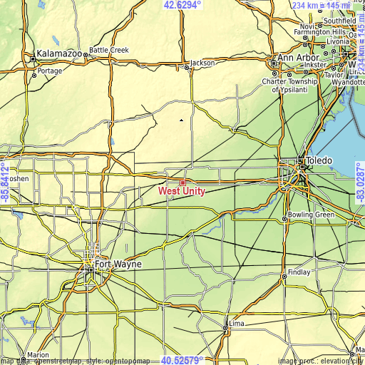 Topographic map of West Unity