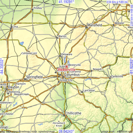 Topographic map of Westerville
