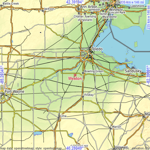 Topographic map of Weston