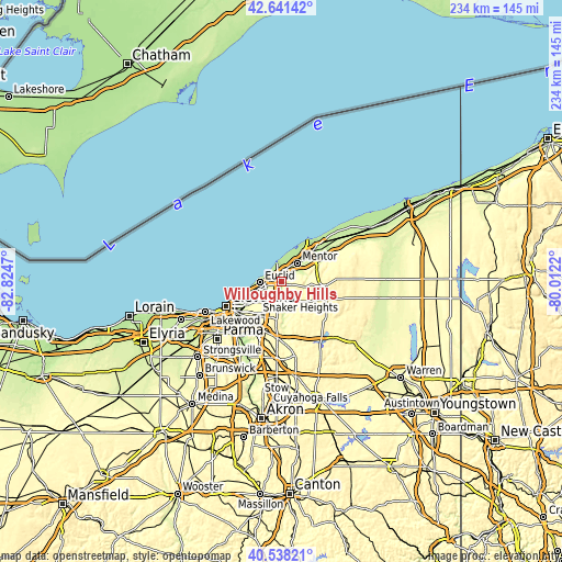 Topographic map of Willoughby Hills