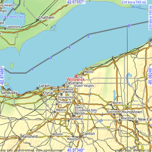 Topographic map of Willowick