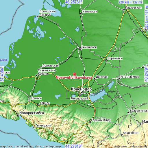 Topographic map of Novovelichkovskaya