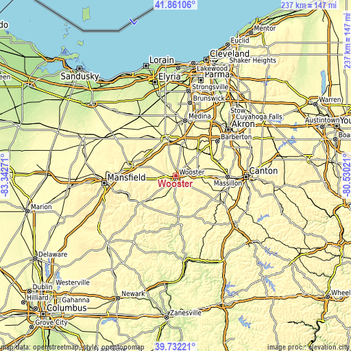 Topographic map of Wooster