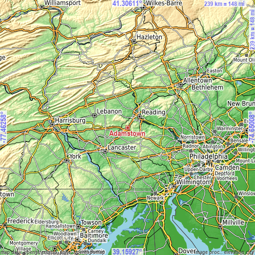 Topographic map of Adamstown