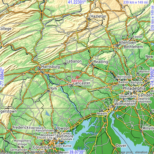 Topographic map of Akron