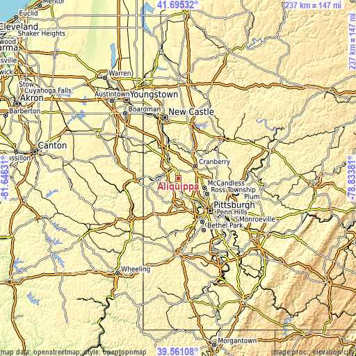 Topographic map of Aliquippa