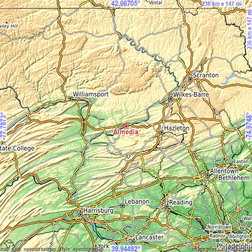 Topographic map of Almedia