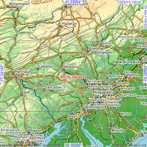 Topographic map of Amity Gardens