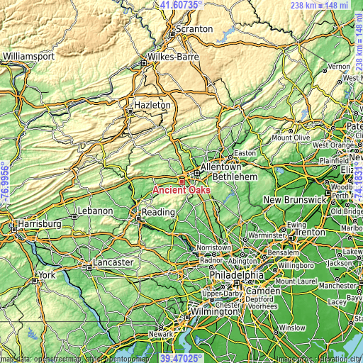 Topographic map of Ancient Oaks