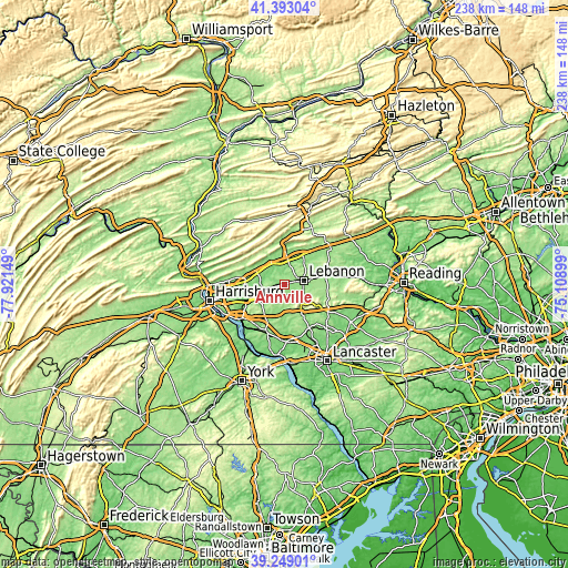 Topographic map of Annville