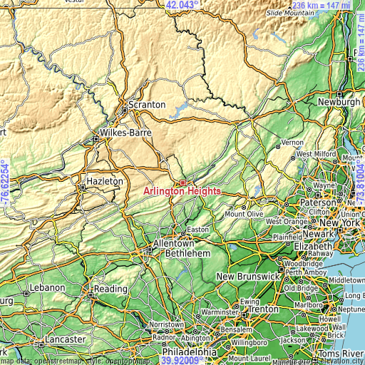 Topographic map of Arlington Heights