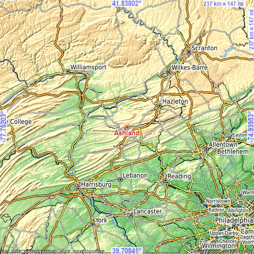 Topographic map of Ashland