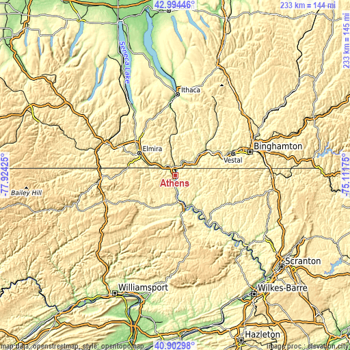 Topographic map of Athens