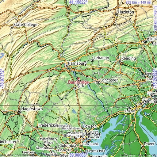 Topographic map of Bainbridge