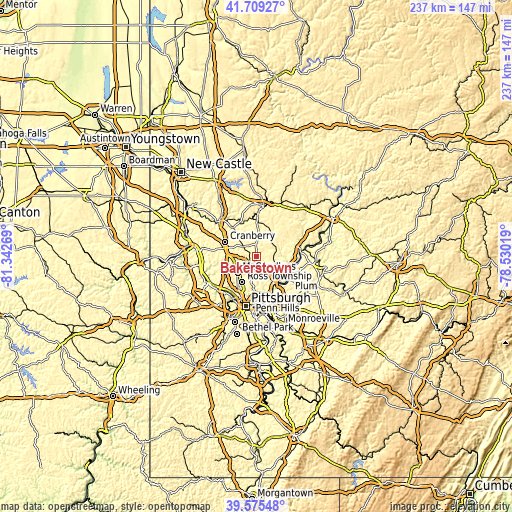 Topographic map of Bakerstown