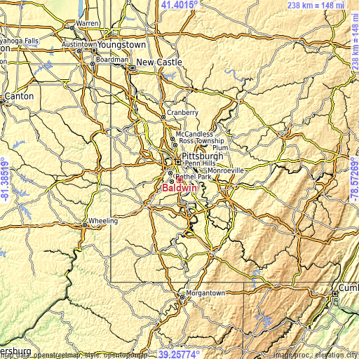 Topographic map of Baldwin