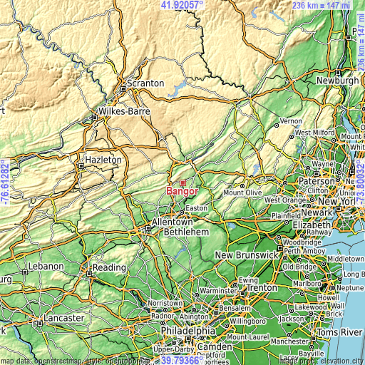 Topographic map of Bangor