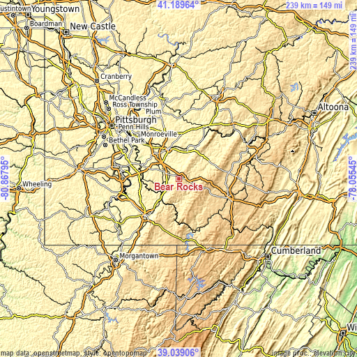 Topographic map of Bear Rocks