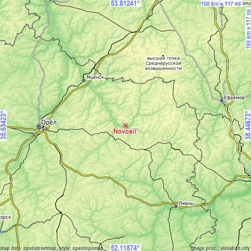 Topographic map of Novosil’